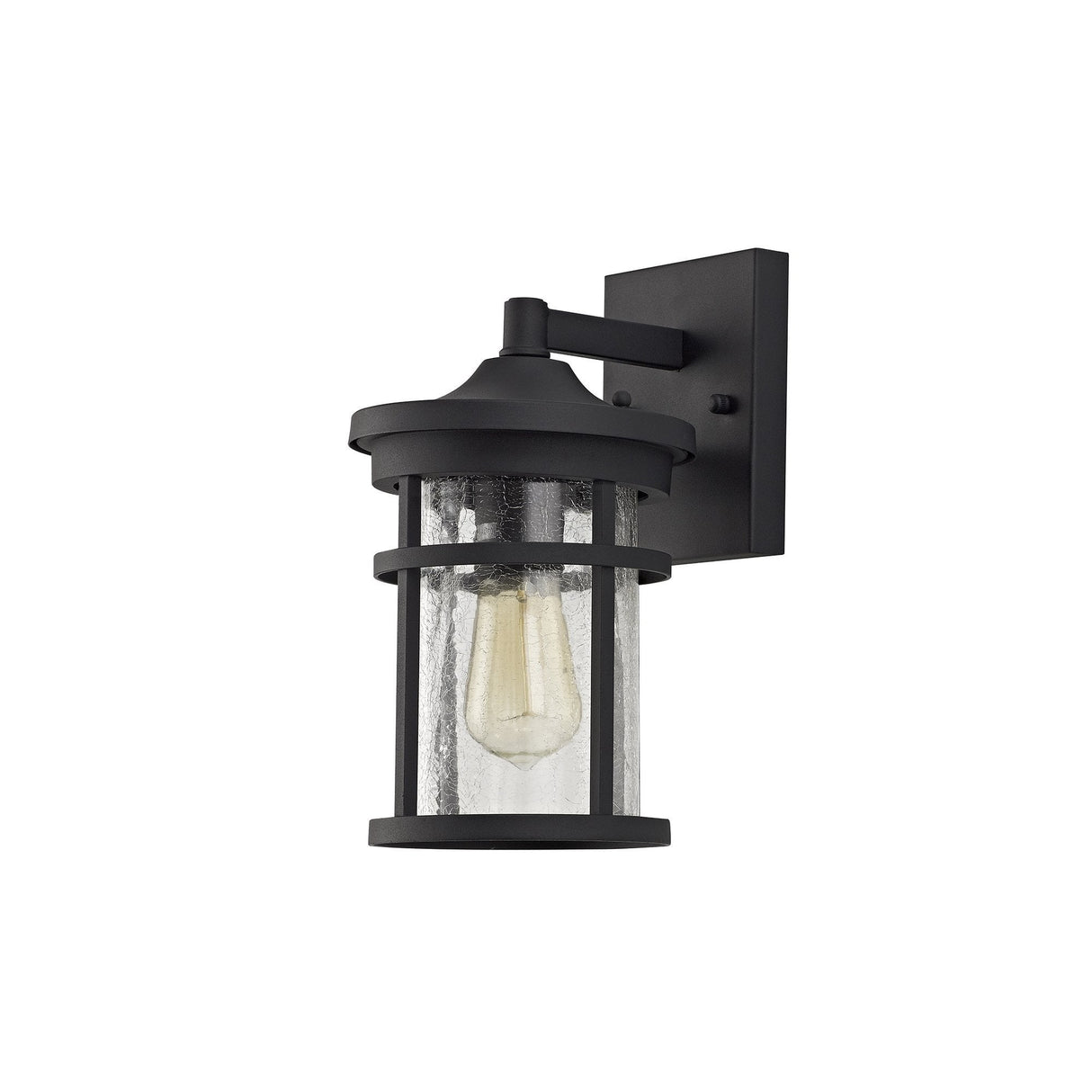 Outdoor Black Wall Lantern with Clear Crackled Glass Shade, E27, IP54, 2-Year Warranty