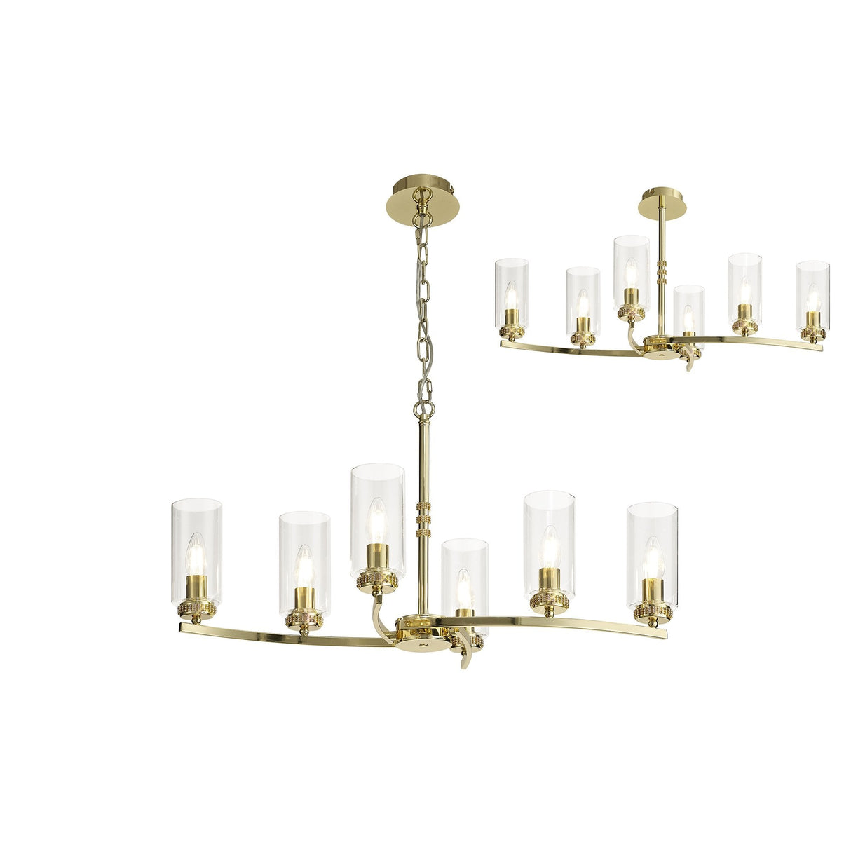 Elegant Polished Gold Pendant/Semi-Flush Ceiling Light with Clear Diyas Crystals