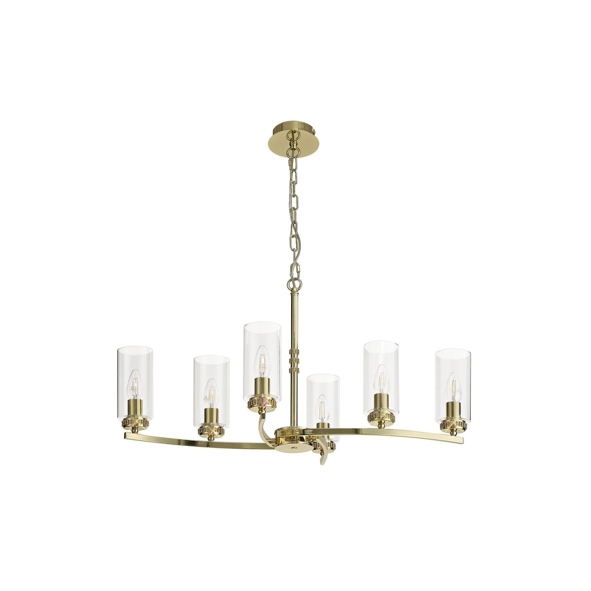 Elegant Polished Gold Pendant/Semi-Flush Ceiling Light with Clear Diyas Crystals