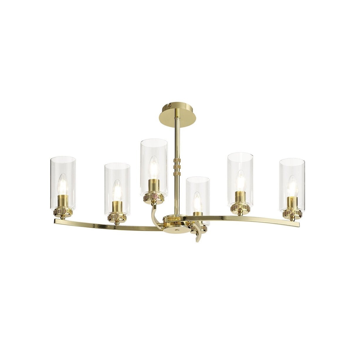 Elegant Polished Gold Pendant/Semi-Flush Ceiling Light with Clear Diyas Crystals
