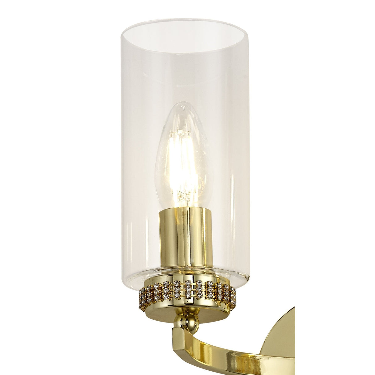 Elegant Gold Wall Lamp with Clear Crystal Accents, Dual E14 Sockets