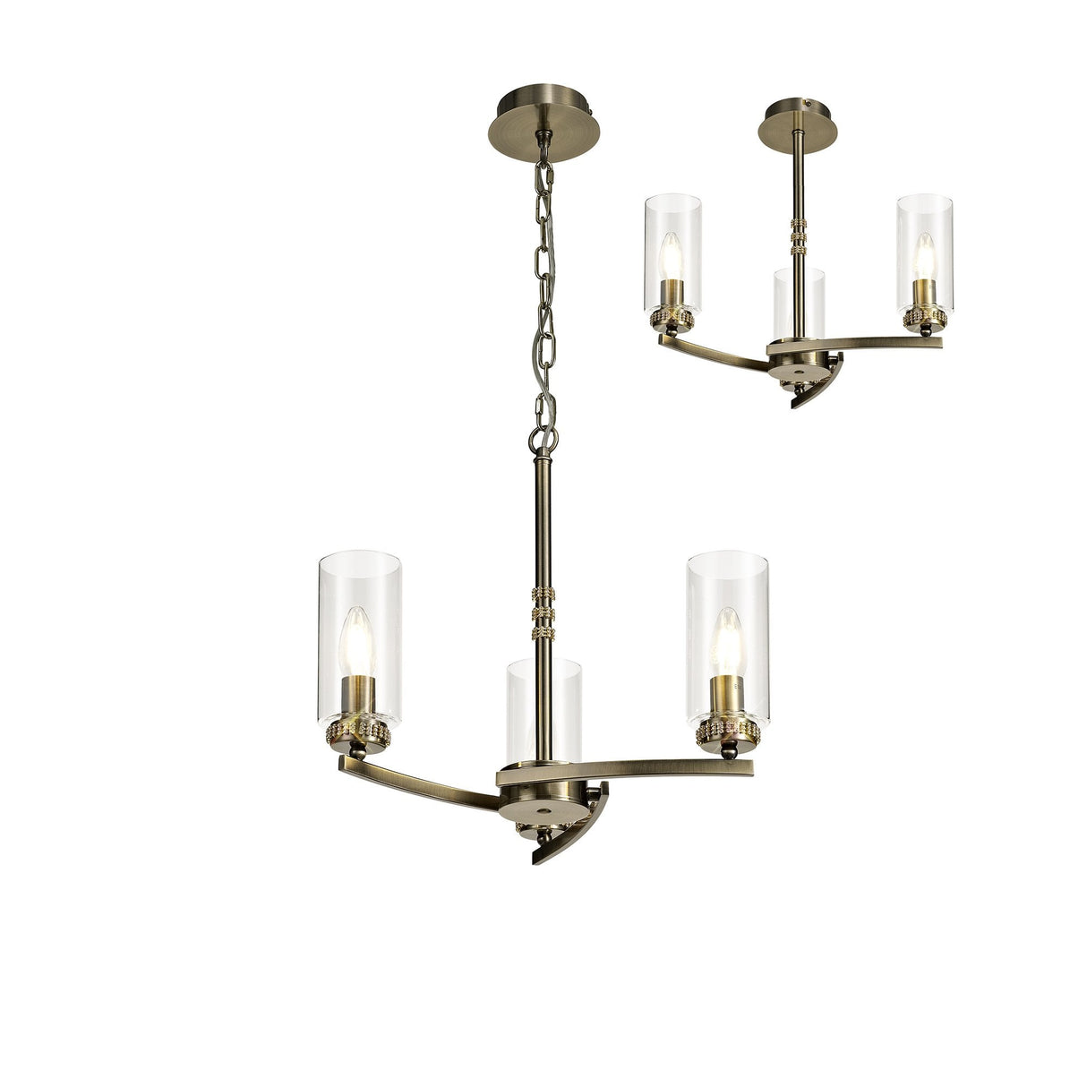 Elegant Antique Brass Pendant Chandelier with Clear Crystal Accents