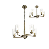 Elegant Antique Brass and Crystal Semi-Flush Ceiling Light, 5-Light E14 Fixture