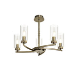 Elegant Antique Brass and Crystal Semi-Flush Ceiling Light, 5-Light E14 Fixture