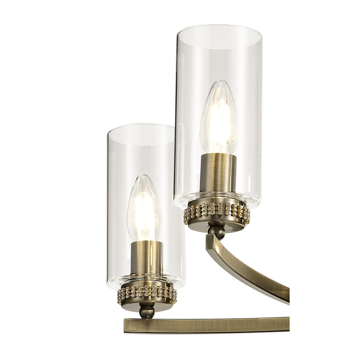 Elegant Antique Brass and Crystal Semi-Flush Ceiling Light, 5-Light E14 Fixture