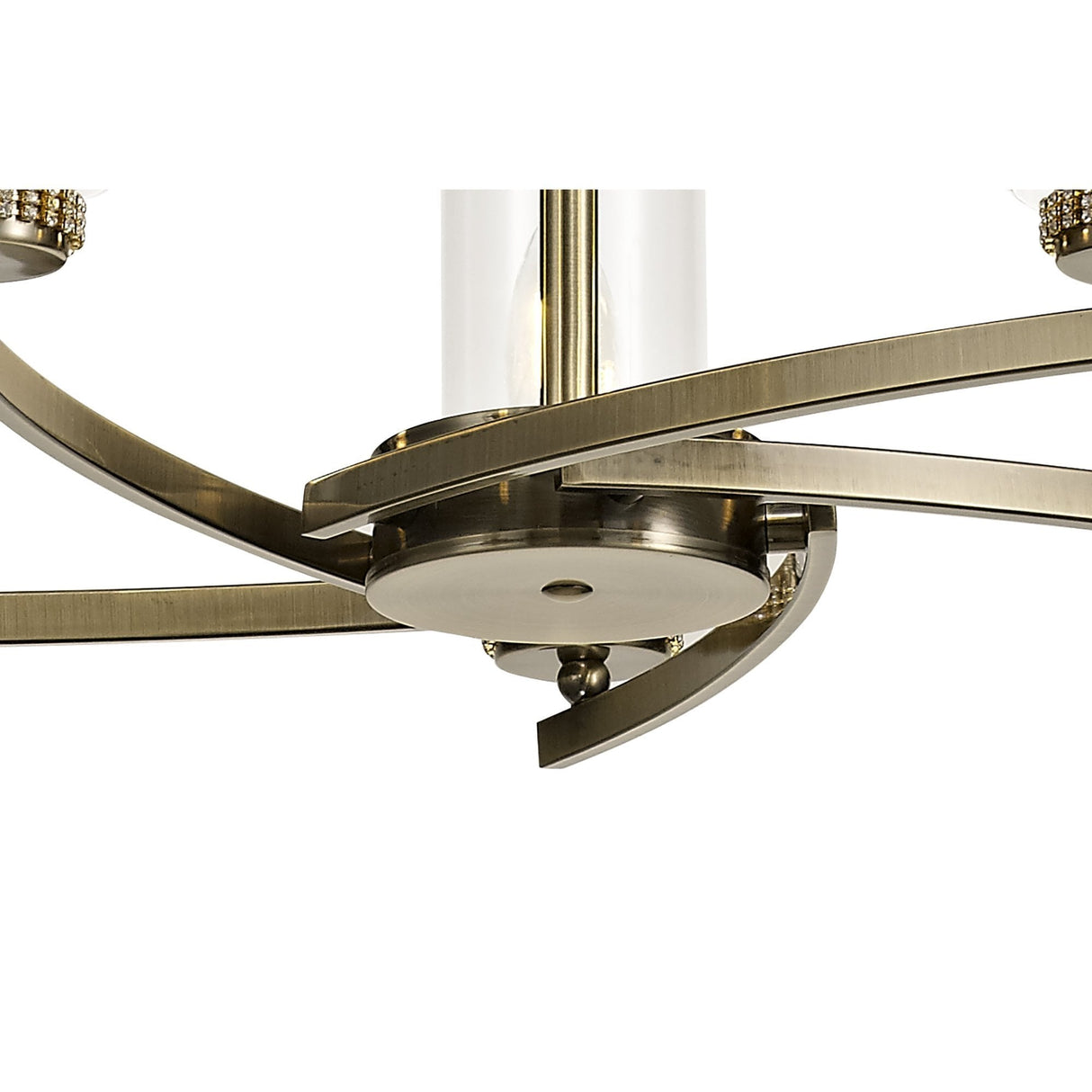 Elegant Antique Brass and Crystal Semi-Flush Ceiling Light, 5-Light E14 Fixture