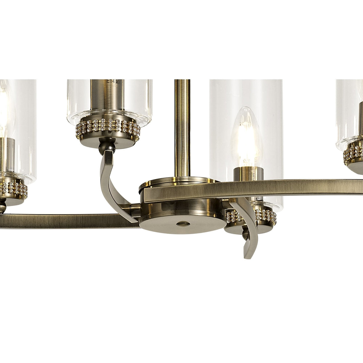 Antique Brass Pendant/Semi Flush Ceiling Light with Clear Crystals, 6-Light E14