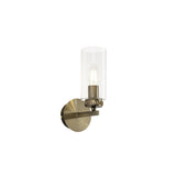 Antique Brass Wall Lamp with Clear Crystal Shade, E14 Socket