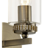 Antique Brass Wall Lamp with Clear Crystal Shade, E14 Socket