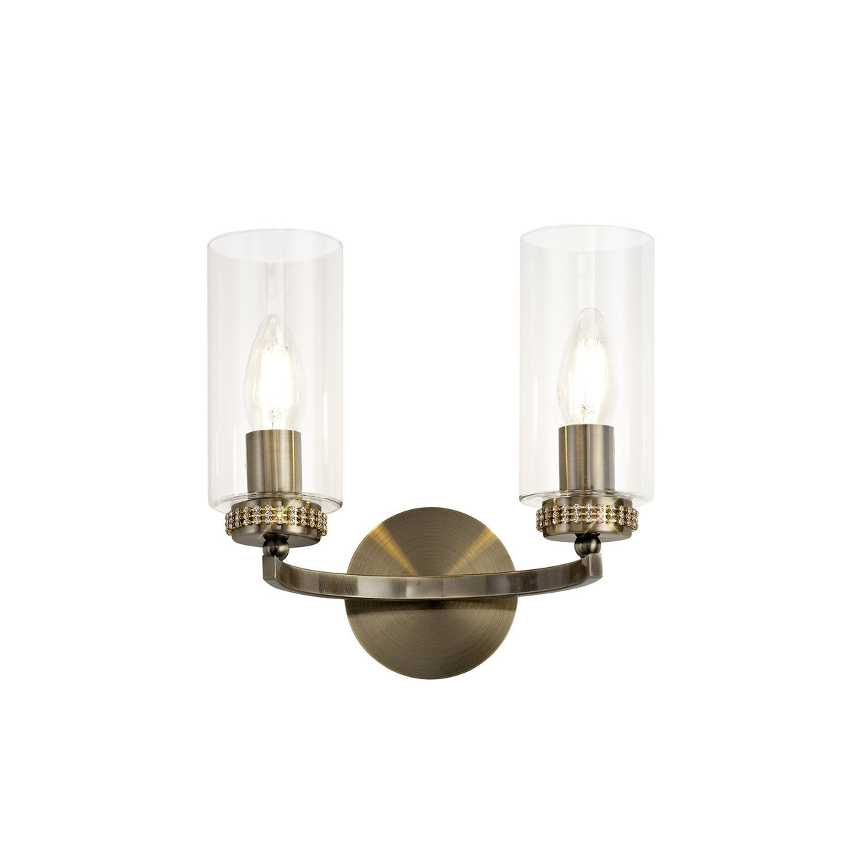 Antique Brass Wall Sconce with Clear Crystal Accents and Rocker Switch