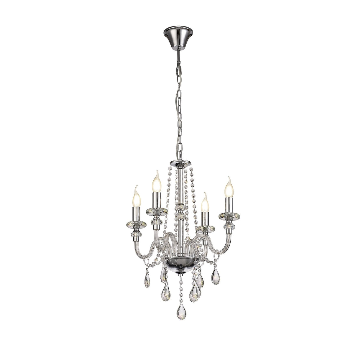 Elegant Crystal Chandelier Pendant, 4-Light, Polished Chrome Finish