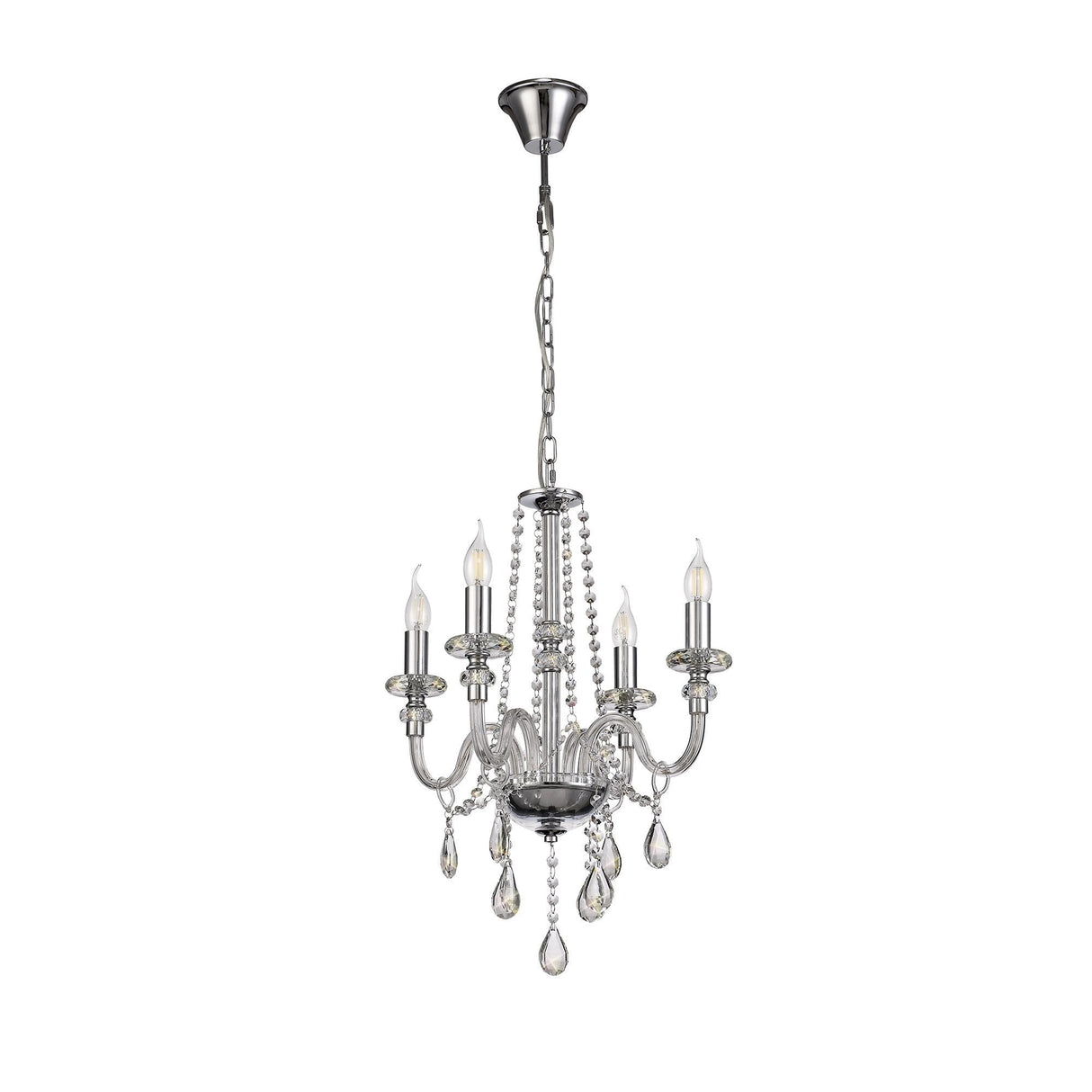Elegant Crystal Chandelier Pendant, 4-Light, Polished Chrome Finish
