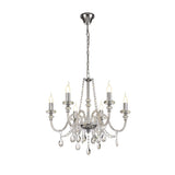 Elegant Polished Chrome & Crystal 6-Light Chandelier Pendant