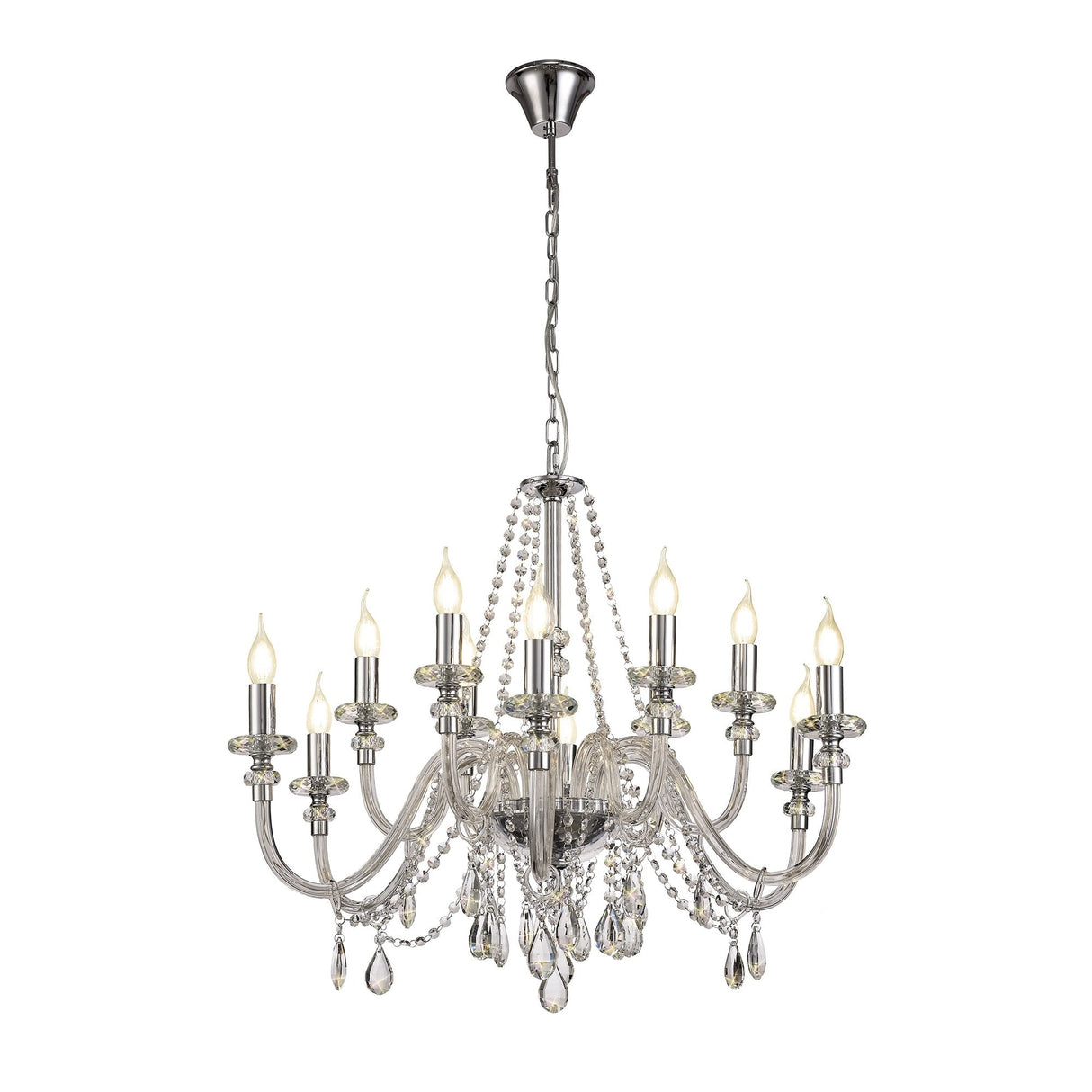 Glistening Elegance Chrome Crystal Chandelier Pendant, 12 Light