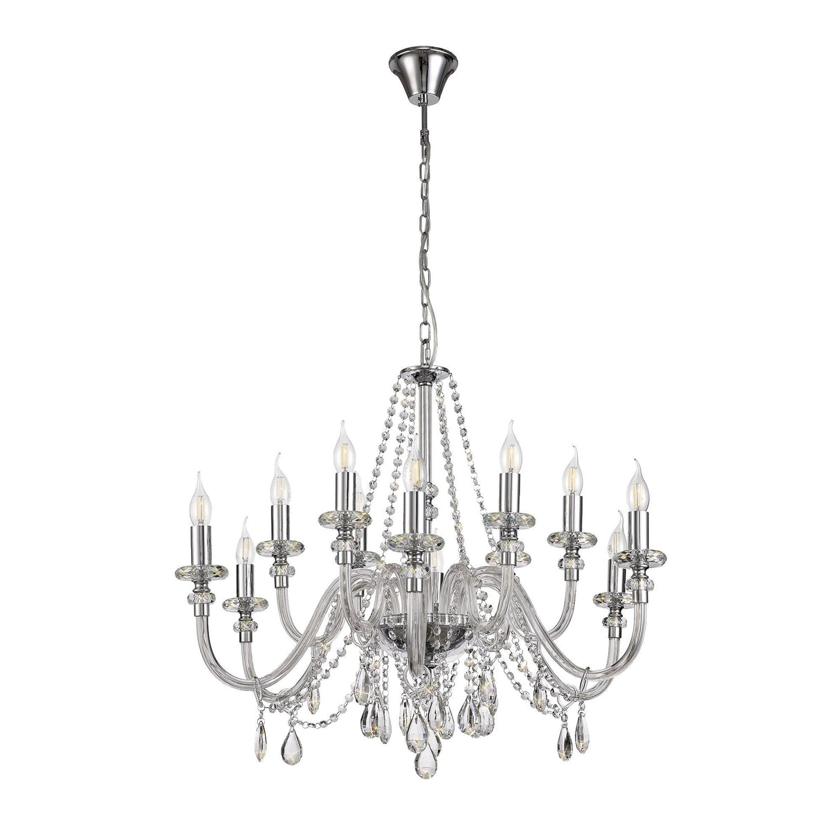 Glistening Elegance Chrome Crystal Chandelier Pendant, 12 Light