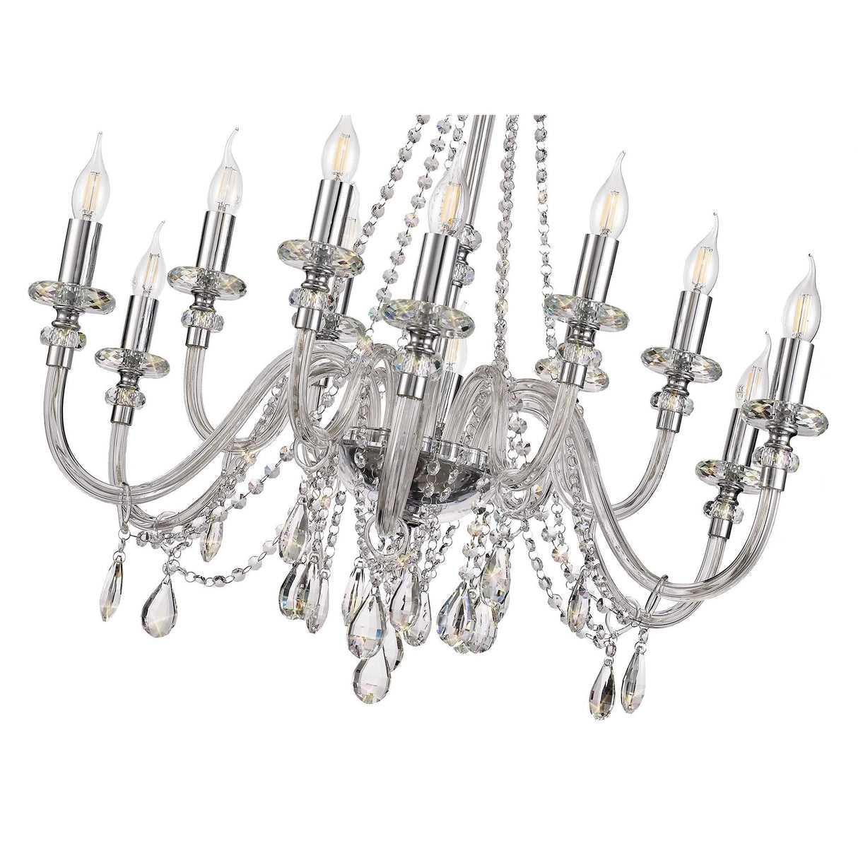 Glistening Elegance Chrome Crystal Chandelier Pendant, 12 Light