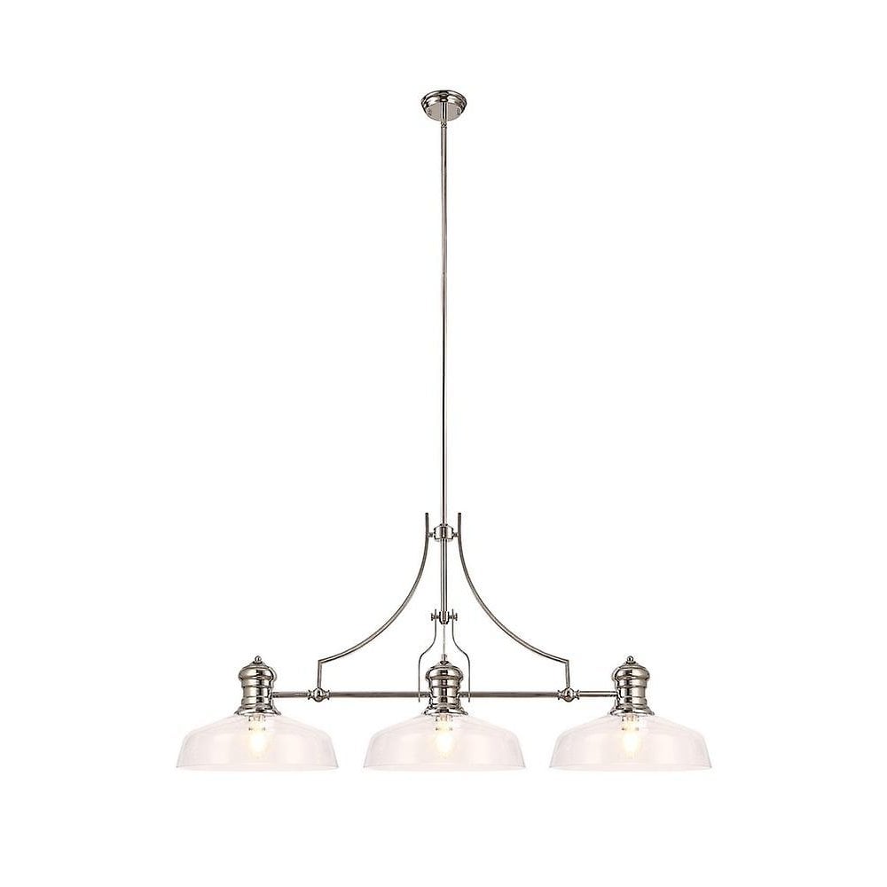 Sleek Linear Pendant with 38cm Clear Glass Shade, Polished Nickel Finish - Fits 3 x E27 Bulbs