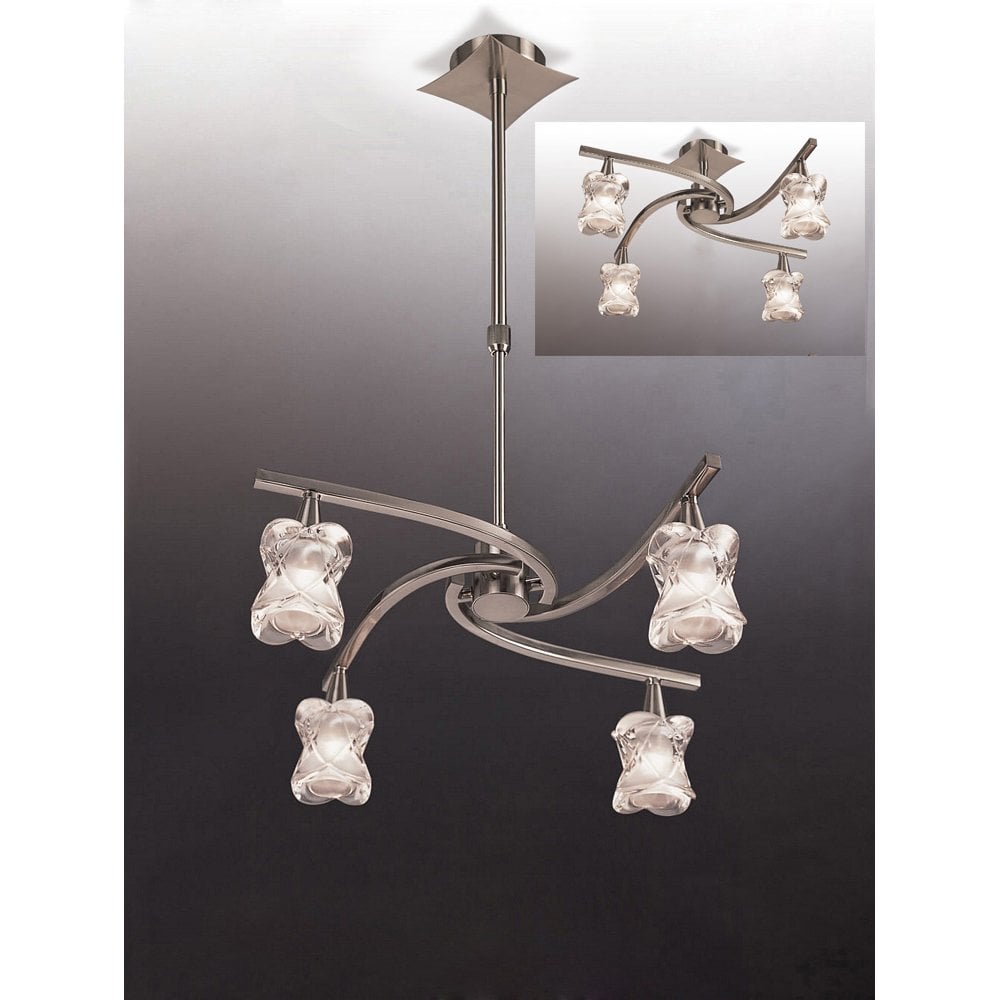Rosa Del Desierto Satin Nickel Pendant with Frosted Glass Shades - Convertible Design