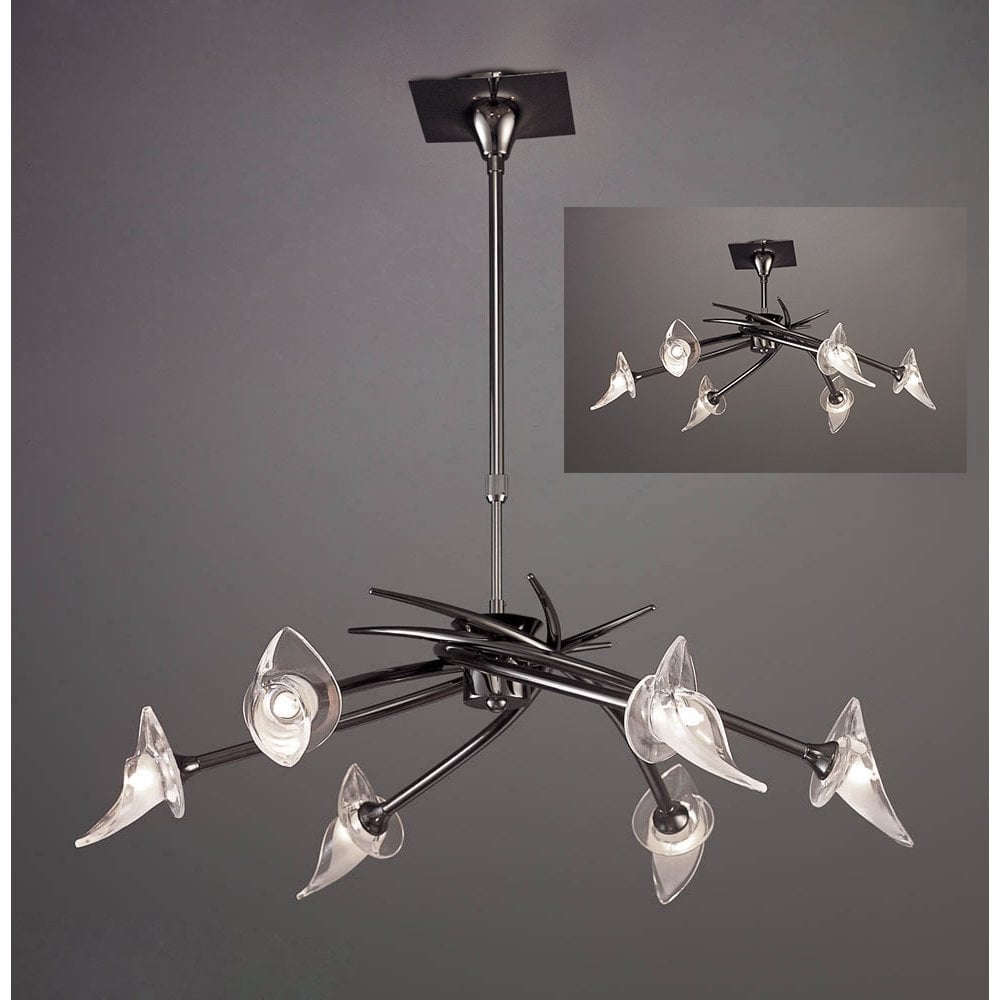 Flavia Convertible Telescopic Pendant with Frosted Glass Shades, Black Chrome