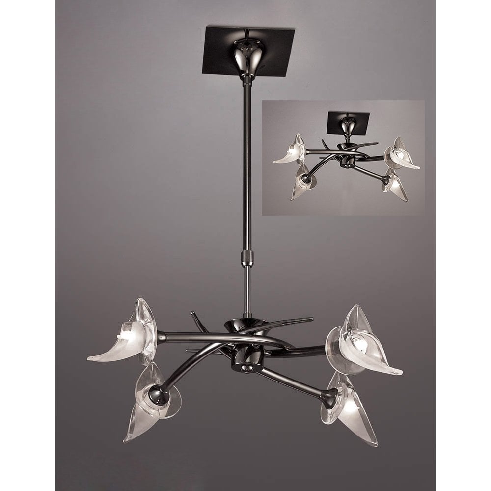 Flavia Telescopic Pendant Light: Convertible 4-Light Fixture in Black Chrome