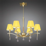 Elegant Siena Pendant: 6-Light Polished Brass with Amber Cream Shades & Crystal Accents