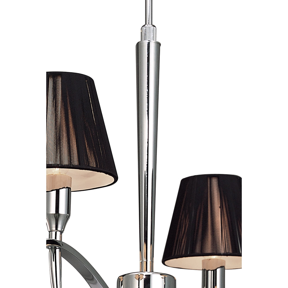 Siena Round Pendant Light with Black Shades and Chrome Finish, Featuring Black K9 Crystal Accents
