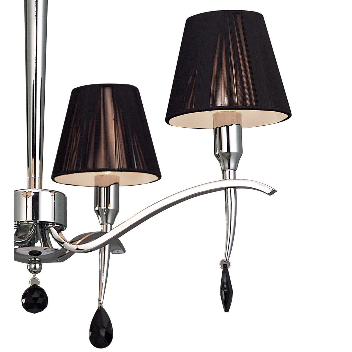 Siena Round Pendant Light with Black Shades and Chrome Finish, Featuring Black K9 Crystal Accents