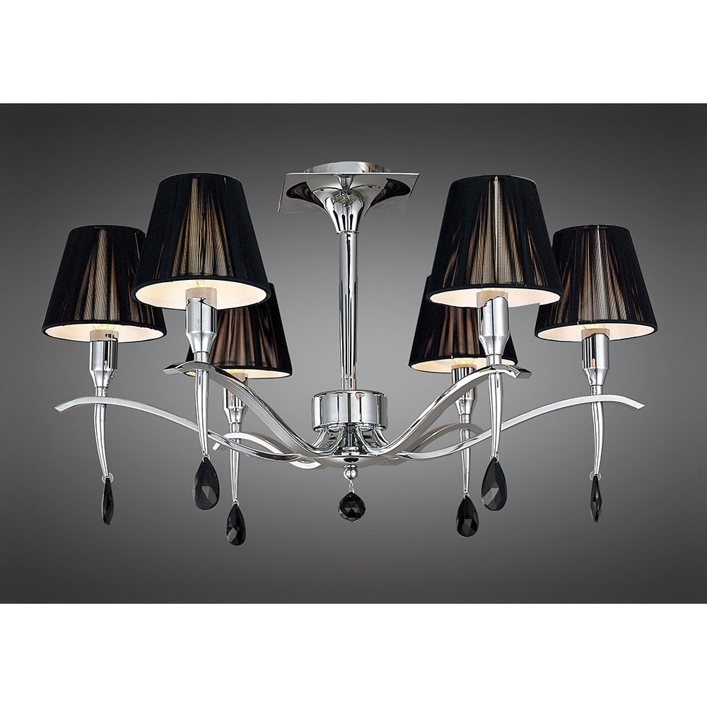 Siena Semi-Flush Mount 6-Light Fixture in Polished Chrome with Black Shades and Crystals