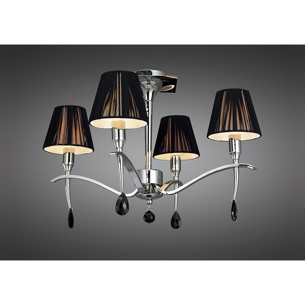 Siena Round 4-Light Semi-Flush Ceiling Fixture, Polished Chrome with Black Silk Shades and Crystal Accents