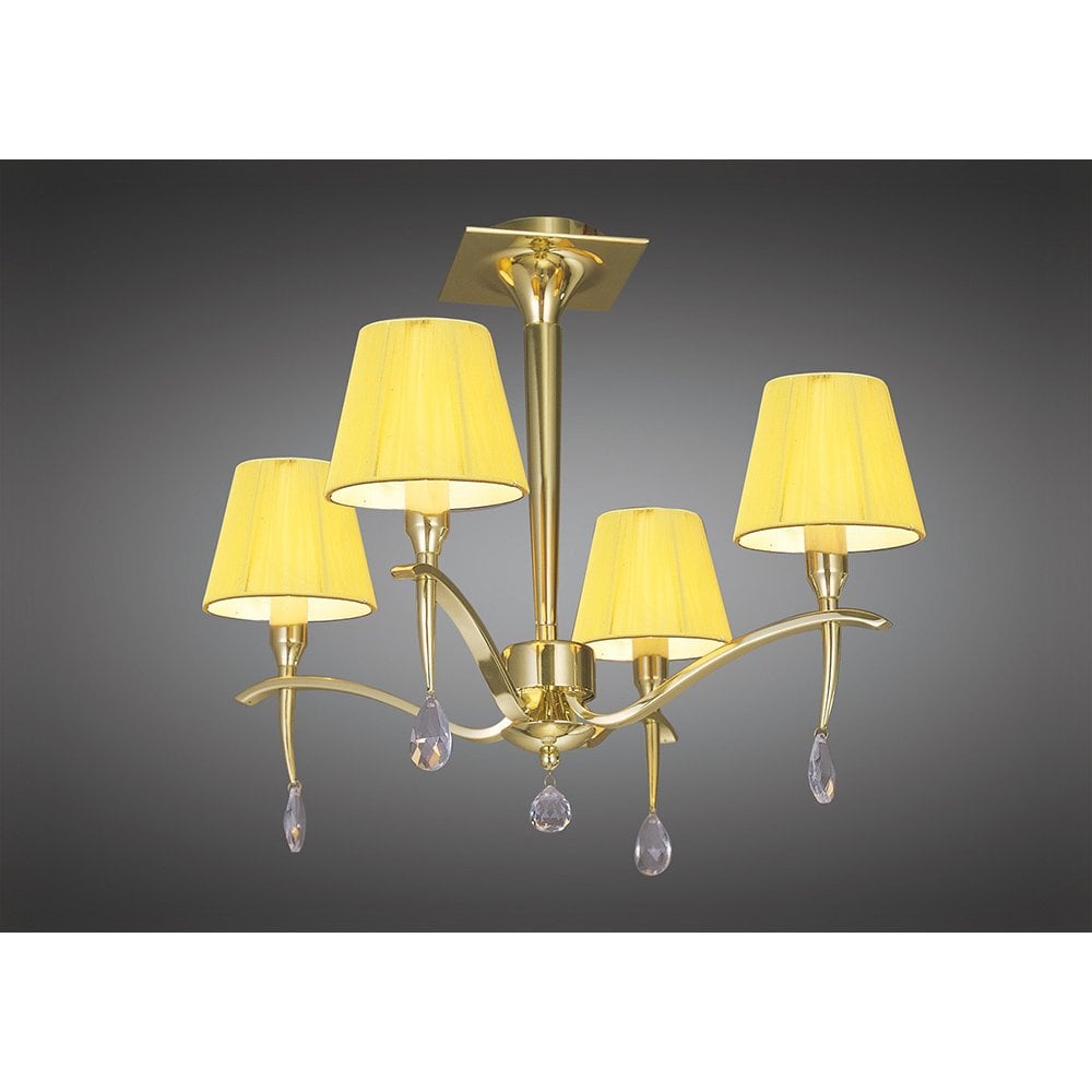 Siena Polished Brass Ceiling Light with Amber Cream Shades and Clear Crystals