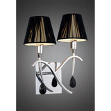 Siena Dual Light Wall Lamp in Polished Chrome with Black Shades and Crystal Accents