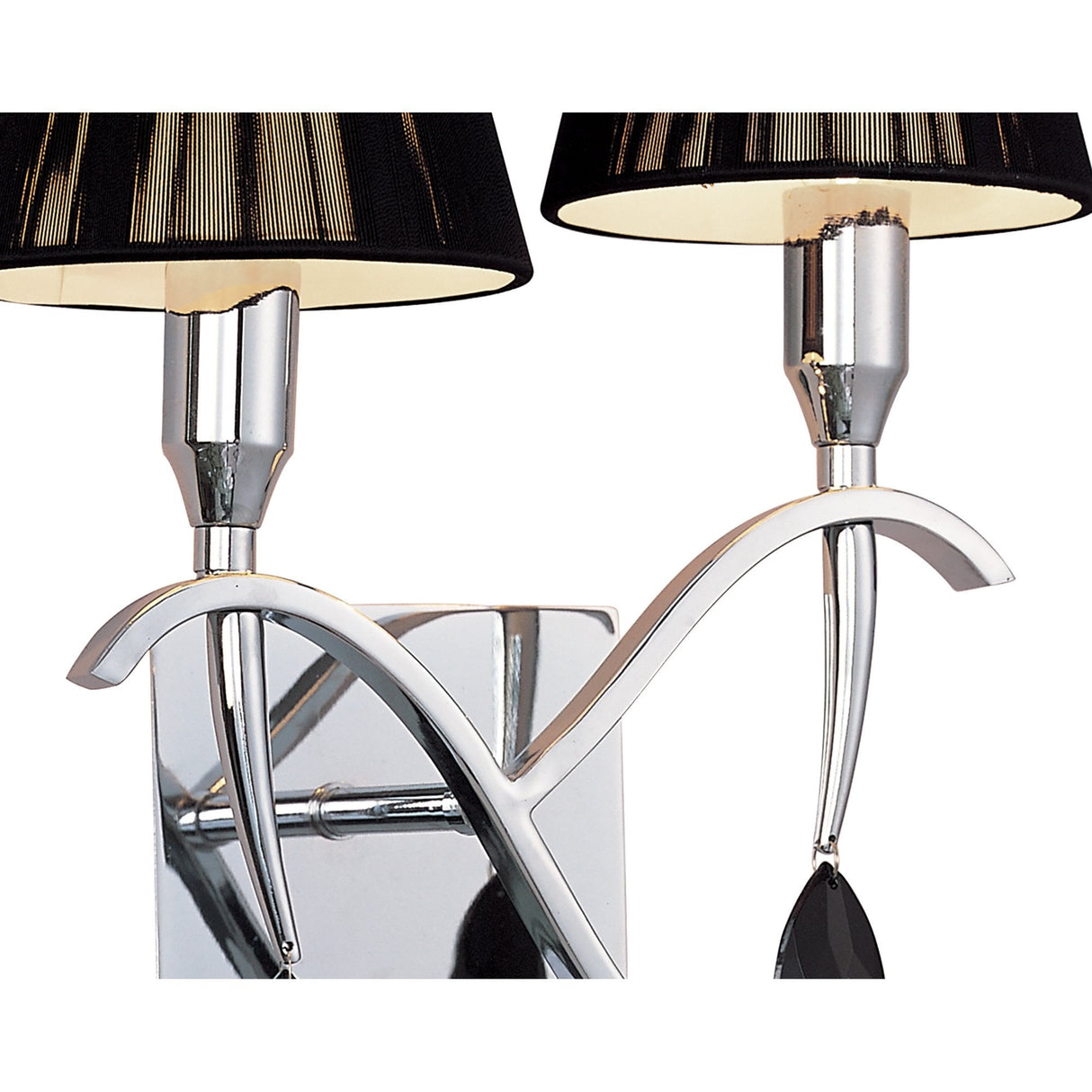 Siena Dual Light Wall Lamp in Polished Chrome with Black Shades and Crystal Accents