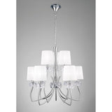 Loewe Elegant Two-Tier Pendant Light 6+3, Polished Chrome with White Organza Shades