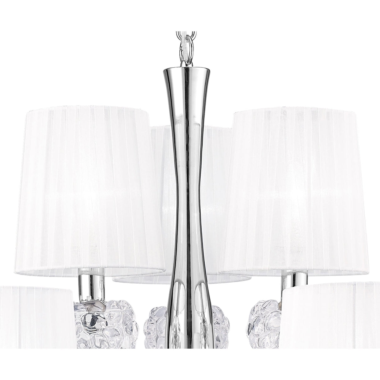 Loewe Elegant Two-Tier Pendant Light 6+3, Polished Chrome with White Organza Shades