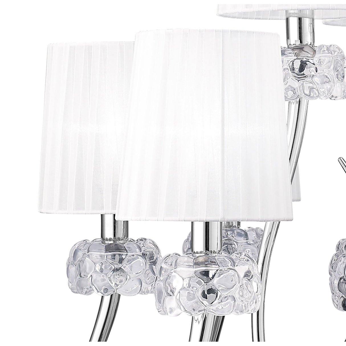 Loewe Elegant Two-Tier Pendant Light 6+3, Polished Chrome with White Organza Shades
