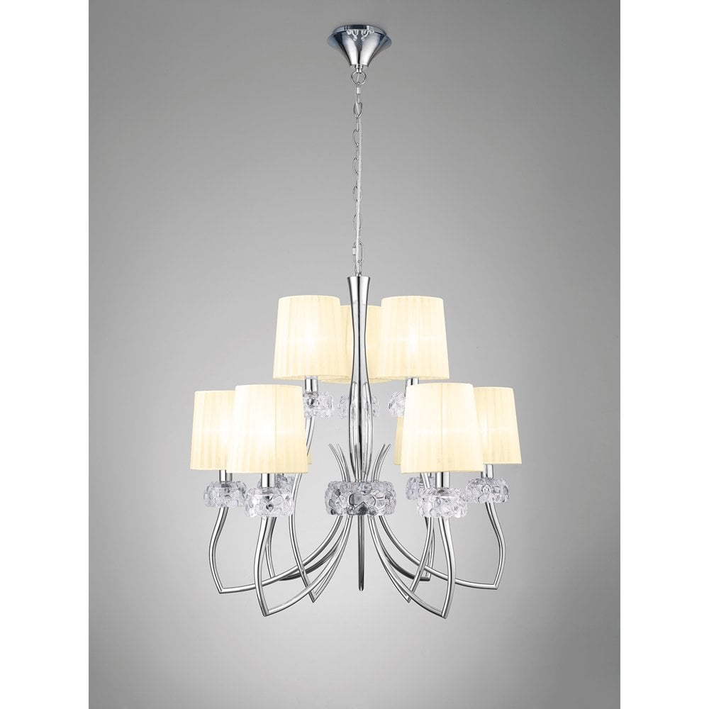 Loewe 2-Tier Pendant Light with Polished Chrome Finish and Cream Shades by Jose Ignacio Ballester Martinez