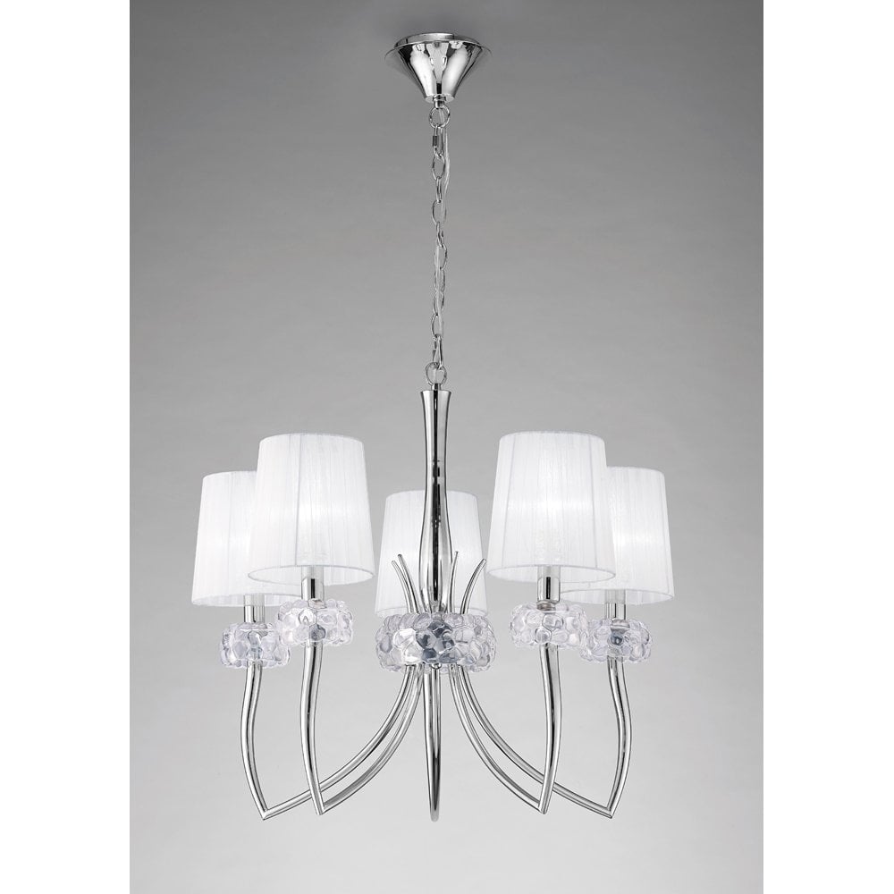 Loewe 5-Light Pendant with Polished Chrome and White Shades