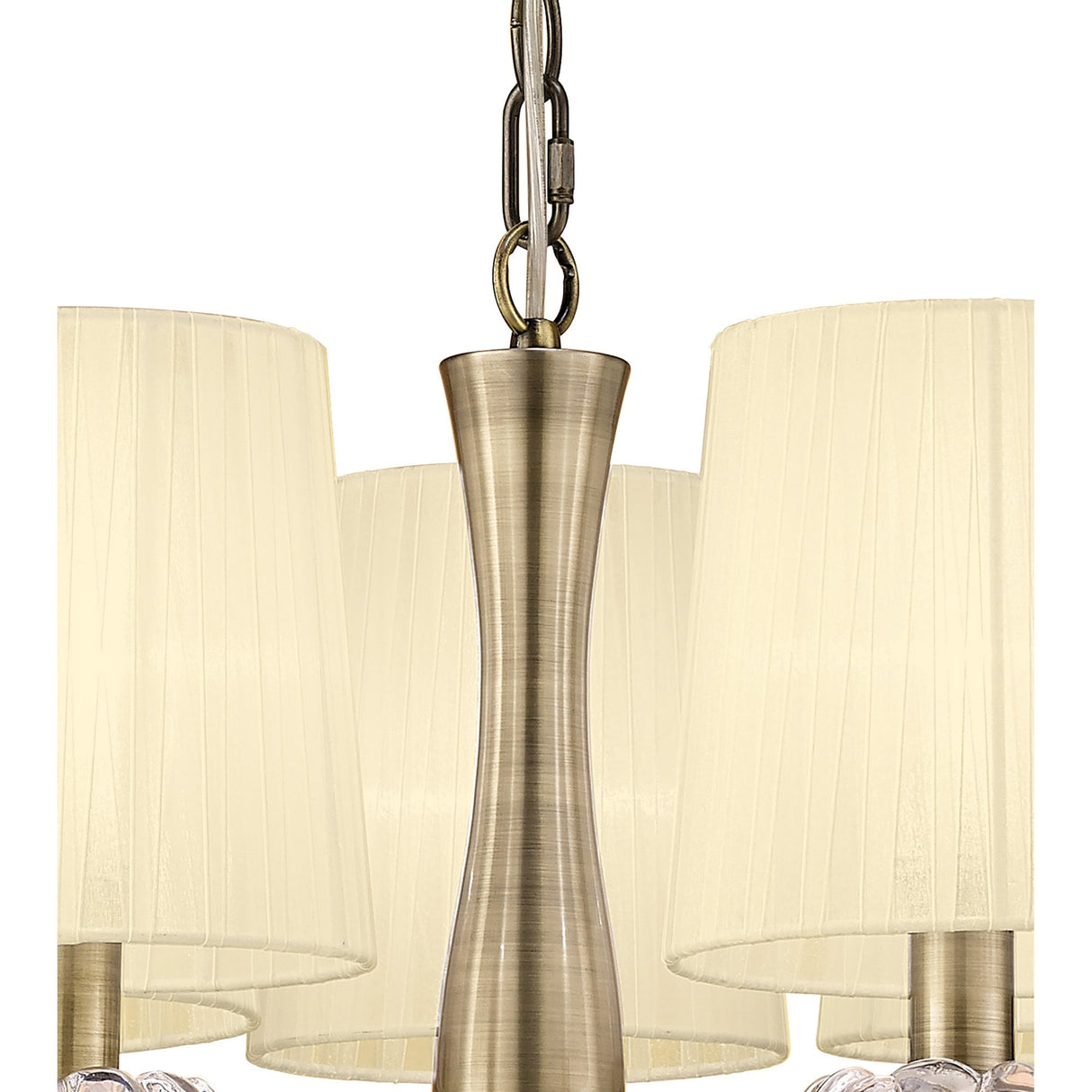 Loewe Antique Brass 5-Light Pendant with Cream Organza Shades