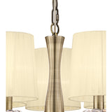 Loewe Antique Brass 5-Light Pendant with Cream Organza Shades