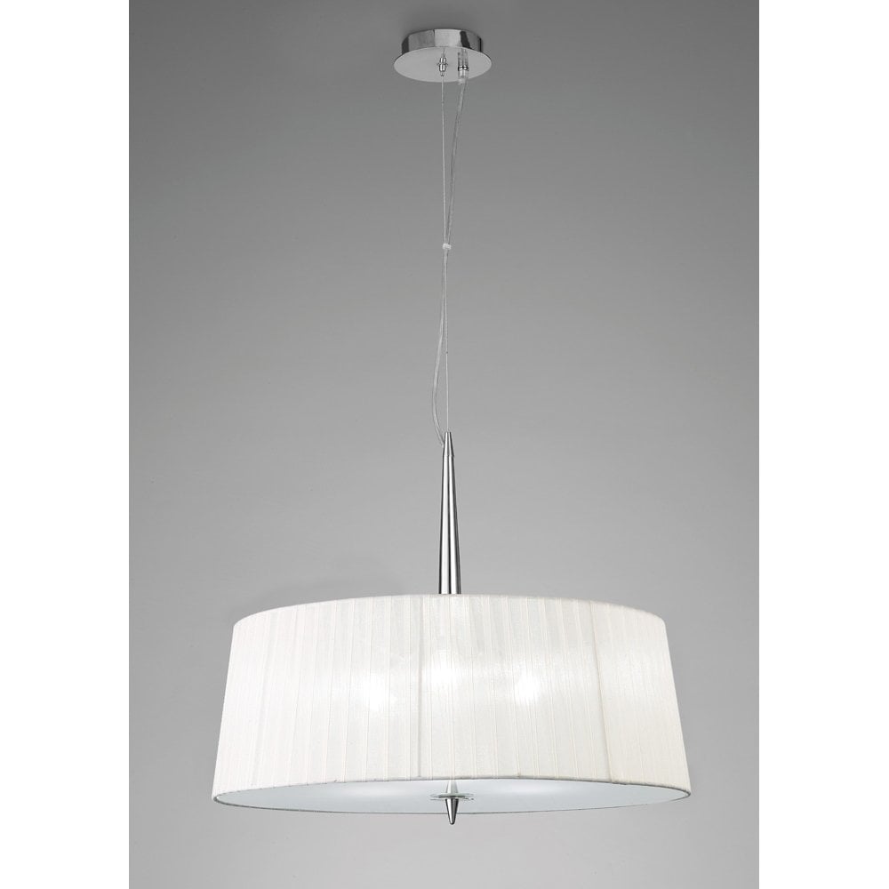Loewe Polished Chrome Pendant Light with White Organza Shades, 3-Light E14 Design