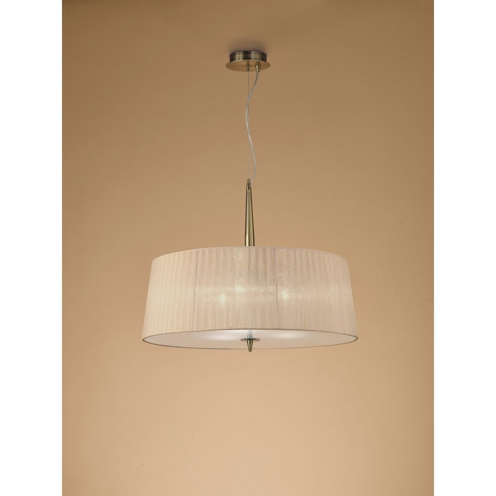 Loewe Trio Pendant Light with Antique Brass Finish and Bronzed Glass Shade