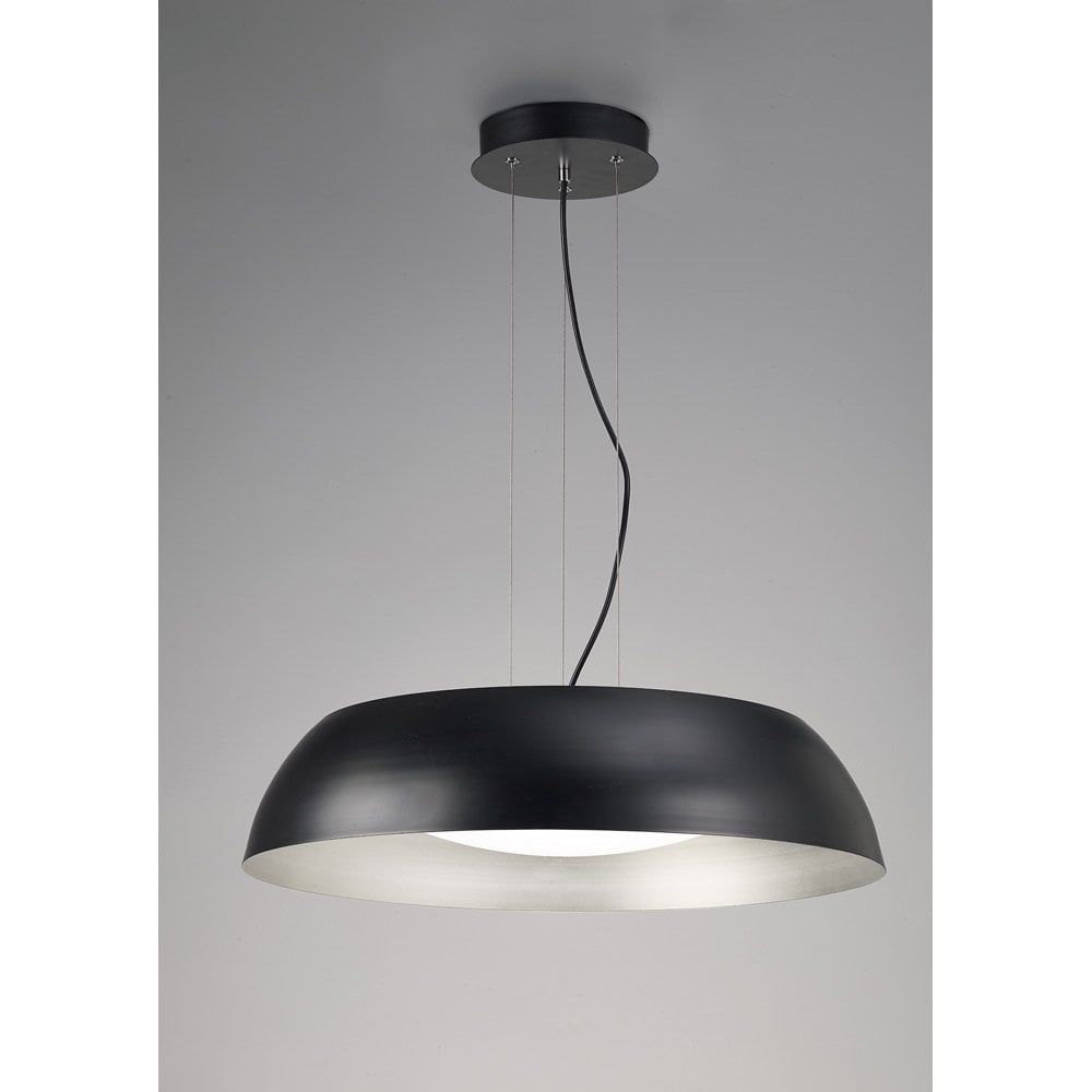 Argenta Large 30W LED Pendant in Matte Black with Silver and White Acrylic, Warm White Light, 3-Year Warranty