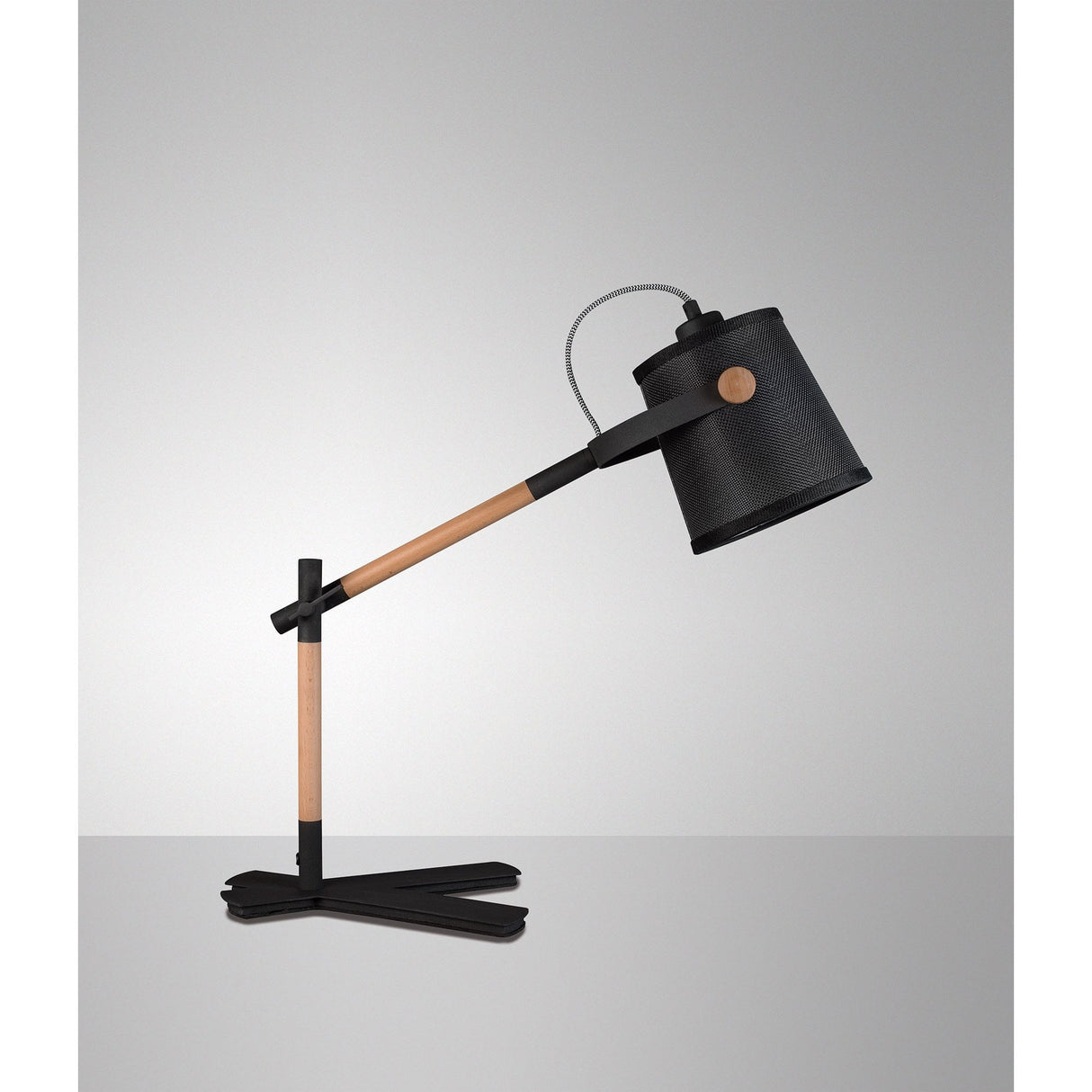 Nordica Scandinavian Table Lamp with Adjustable Black Shade and Beech Accents
