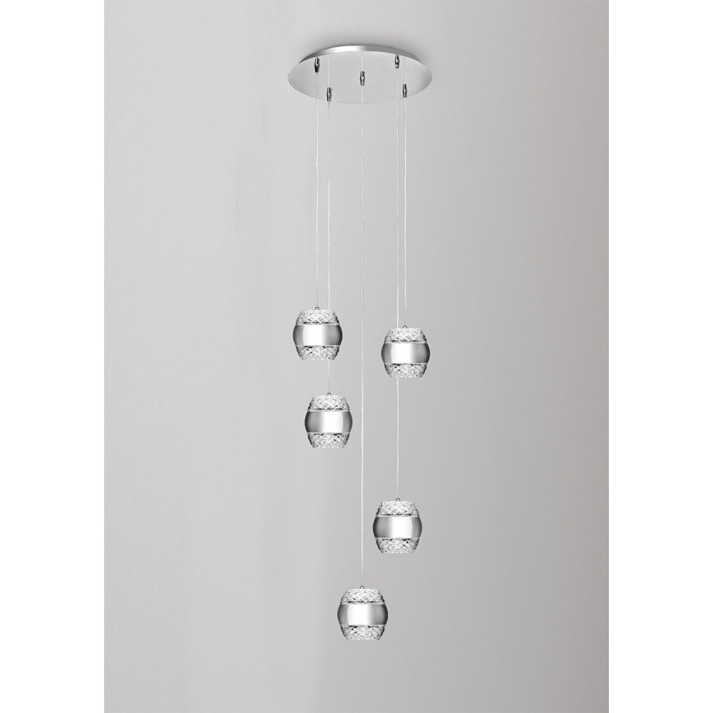 Khalifa Pendant Light - 10x6W LED, Polished Chrome & Glass, 3000K Warm White, 5400lm, 3-Year Warranty