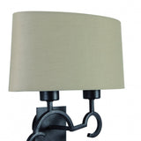 Argi Dual-Light Wall Lamp with Taupe Fabric Shade in Brown Oxide Finish