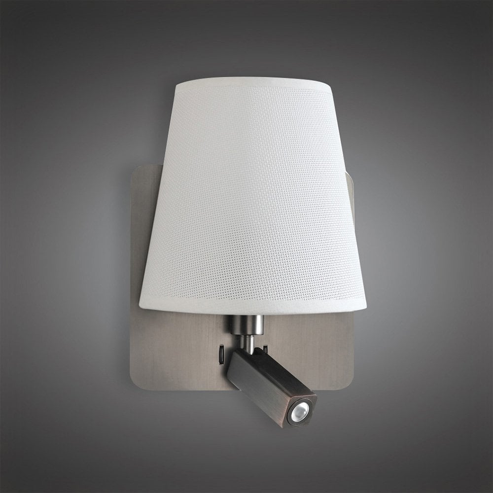 Bahia Wall Lamp with Satin Nickel Finish and Dual Light Functionality, E27 & LED Reading Light, 4000K, 3-Year Warranty