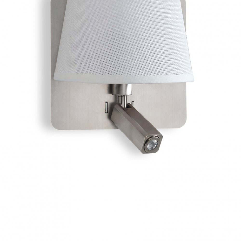 Bahia Wall Lamp with Satin Nickel Finish and Dual Light Functionality, E27 & LED Reading Light, 4000K, 3-Year Warranty