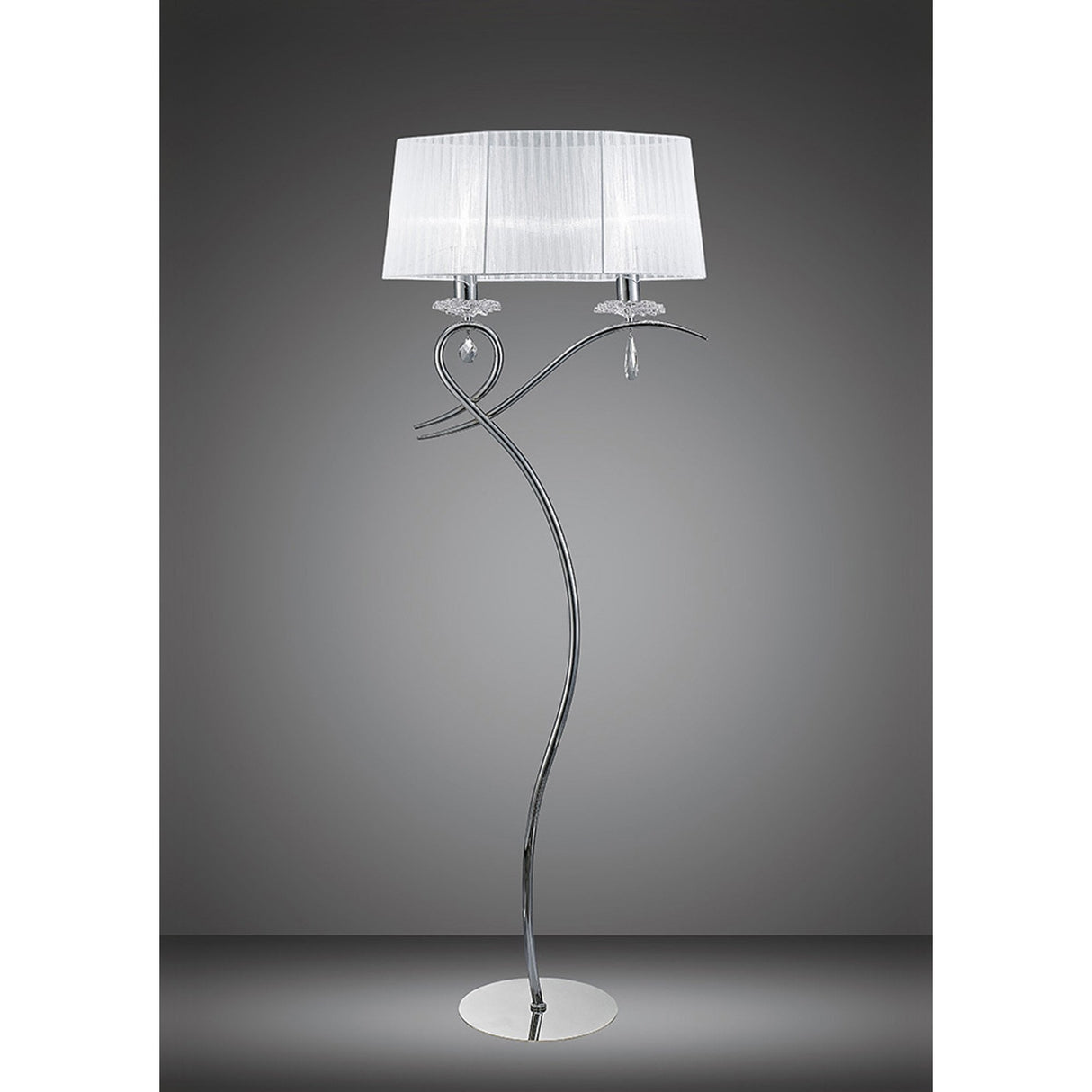 Louise Elegant Crystal Floor Lamp with White Shade and Polished Chrome Finish