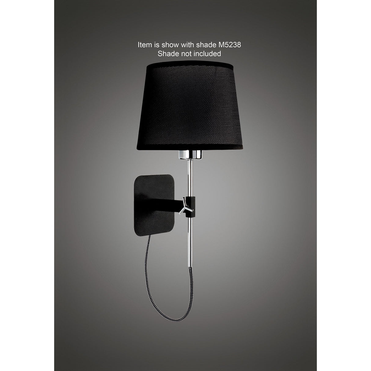 Habana Telescopic Wall Lamp in Black and Polished Chrome without Shade - Adjustable Light Fixture E27
