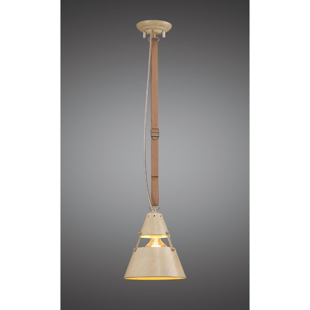 Retro Industrial Hanging Pendant Light with Sand Metal Finish and Adjustable Beige Straps